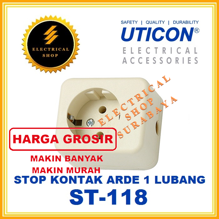 Jual UTICON STOP KONTAK ARDE 1 LUBANG PUTIH ST-118 (HRG GROSIR) ST118 ...