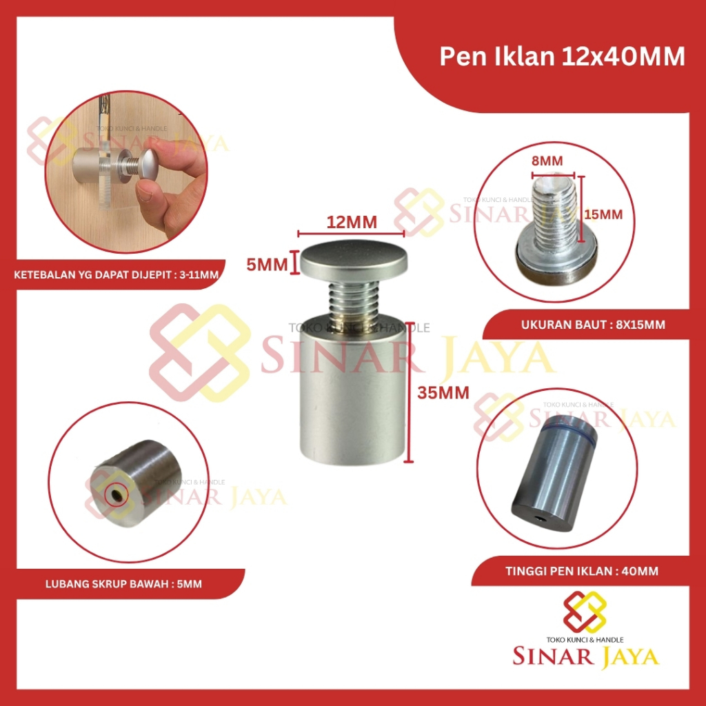 Jual PEN IKLAN 12 X 40 Stainless / 12x40 / Baut Akrilik / Baut Kaca ...