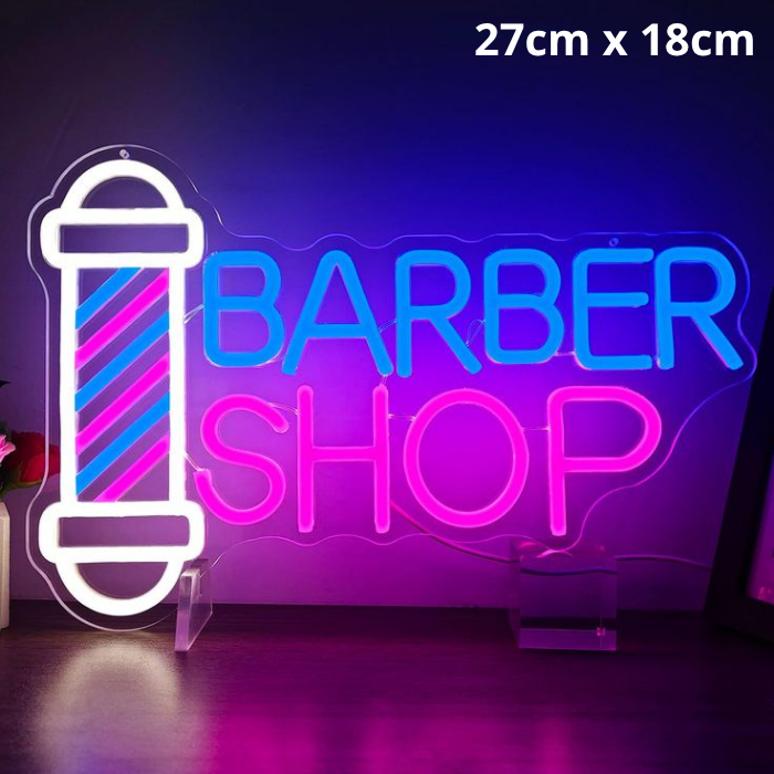Insegna Al Neon BARBER 41,5x16,3 Cm A LED, Luce Da Parete Con Cavo USB E Dimmer, Per Negozio, Bar O Cameretta