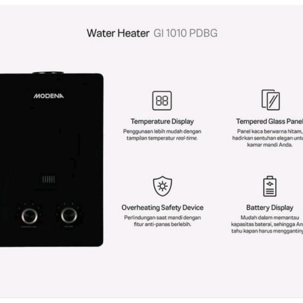 Jual MODENA Gas Water Heater Instant GI 0610 PDBG / GI 0610PDBG 6 Liter ...