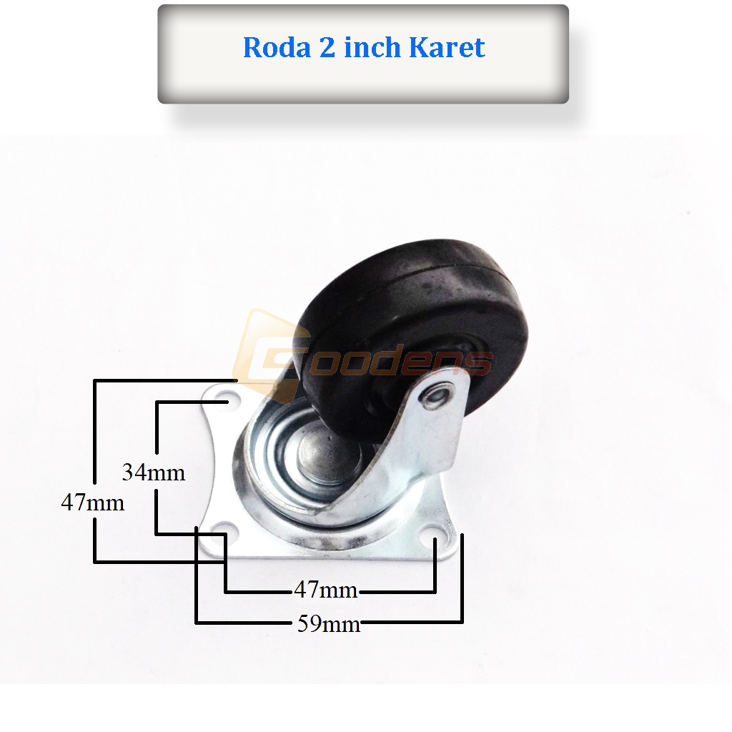 Jual Roda Karet 2 Inch Hidup Roda Caster Roda Gepeng RODA HITAM ...