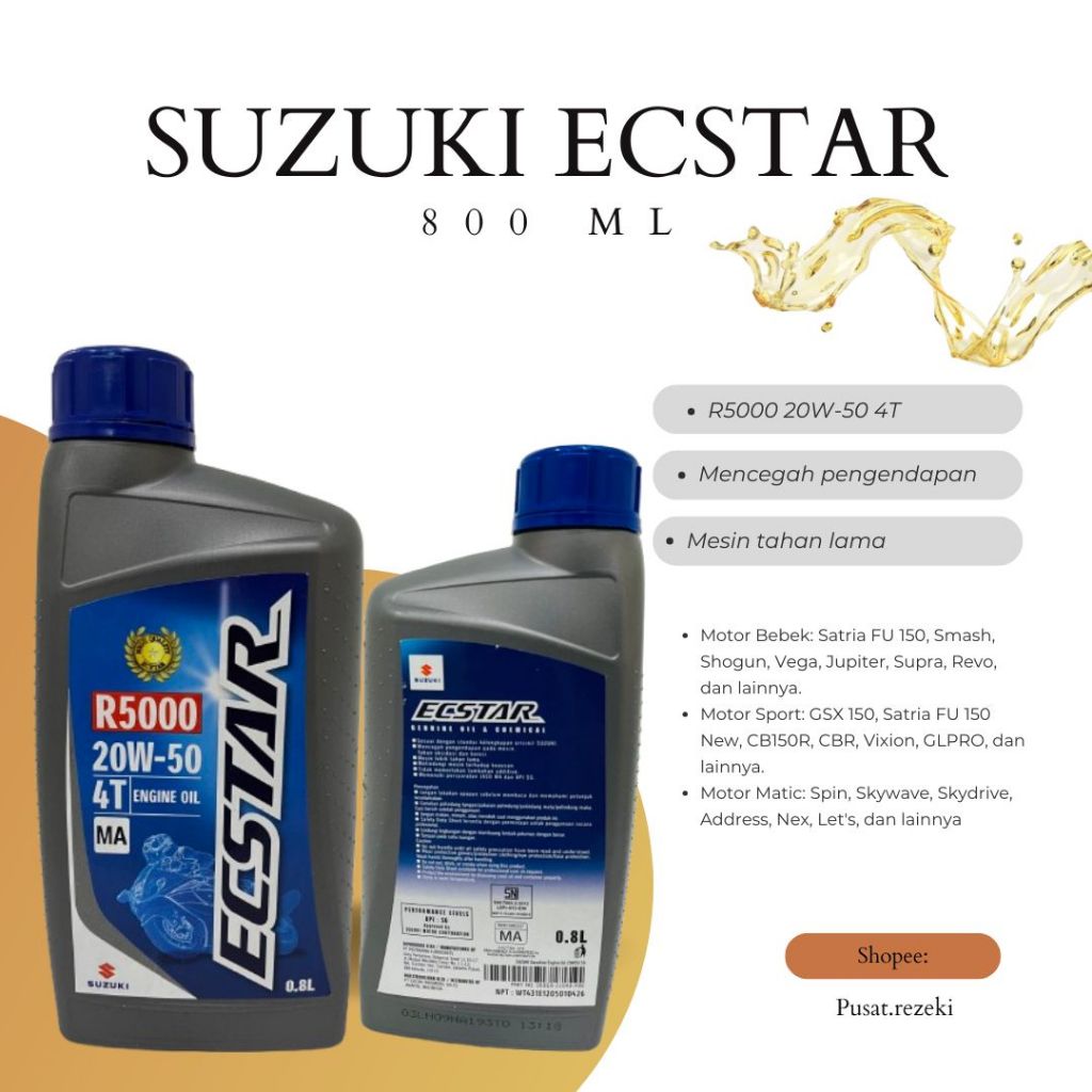 Jual Oli Suzuki Sgo Ecstar R5000 4T 0,8Liter 20W-50 - Original Engine ...