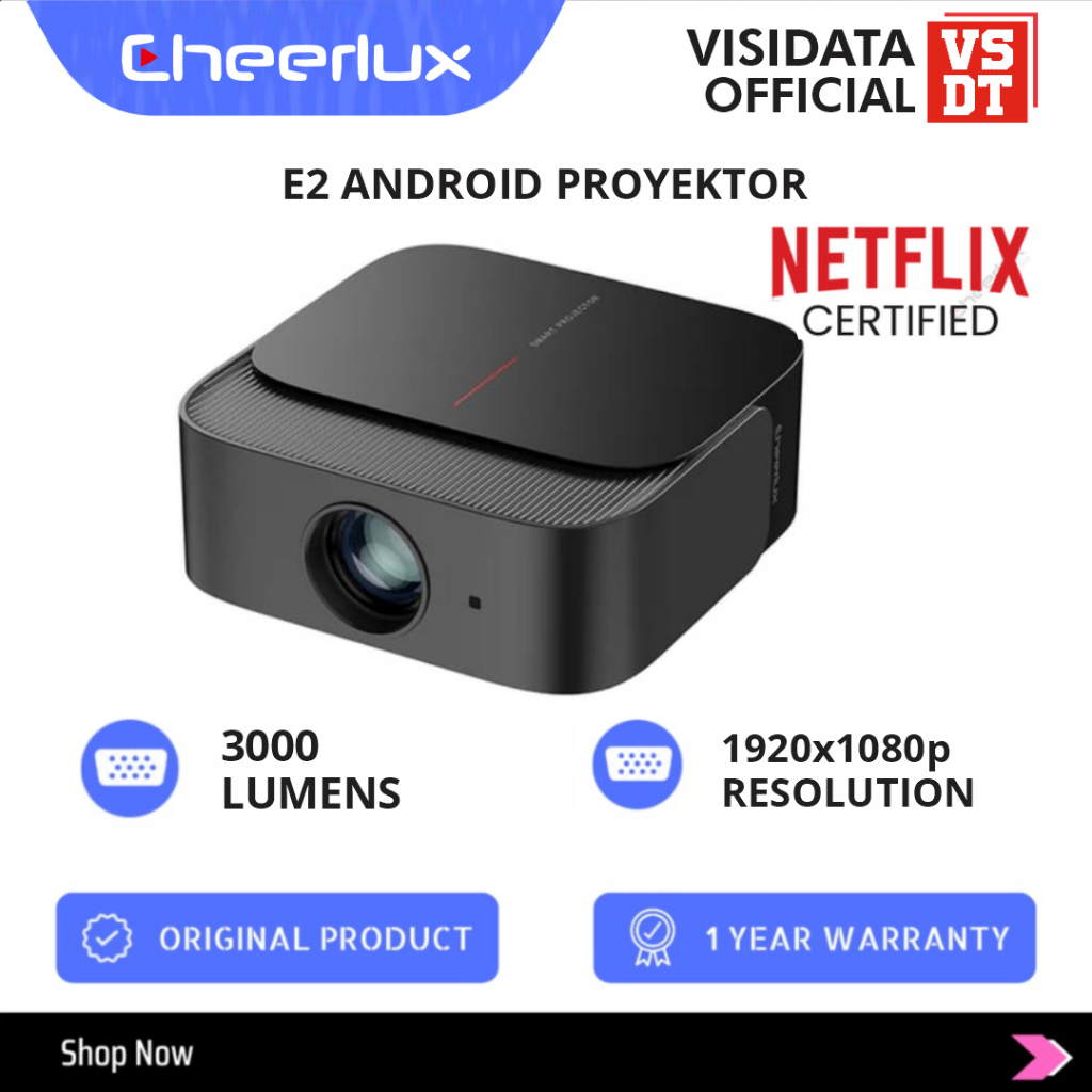 Jual Cheerlux E2 Proyektor Android 3000 Lumens 1080P FHD Elektrik Focus ...