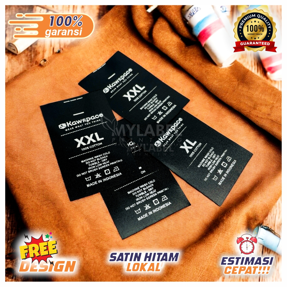 Jual 100 PCS / SATIN HITAM LOKAL /label baju/label custom/label hijab ...