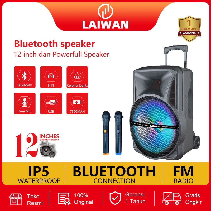 【LAIWAN】Speaker Aktif 12 Inch Bluetooth Super Mega Bass dengan Berkualitas  Tinggi