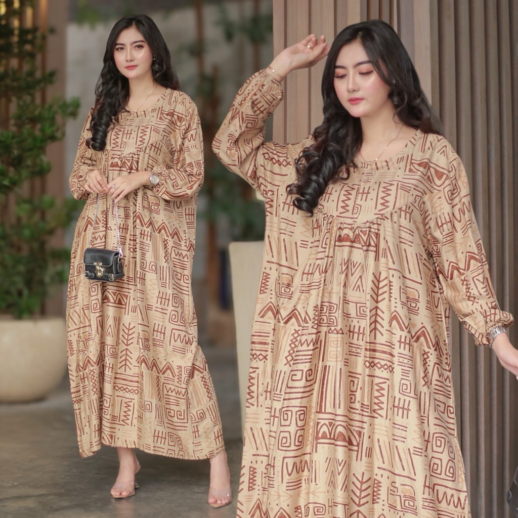 gamis rayon wanita premium motif etnik terbaru