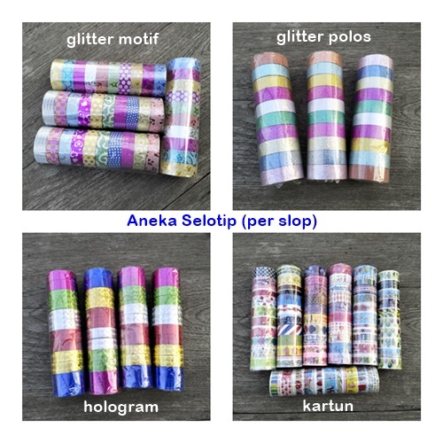 Jual PACK-01 : Selotip Kue Hologram Glitter Motif Kartun Lakban Bening ...