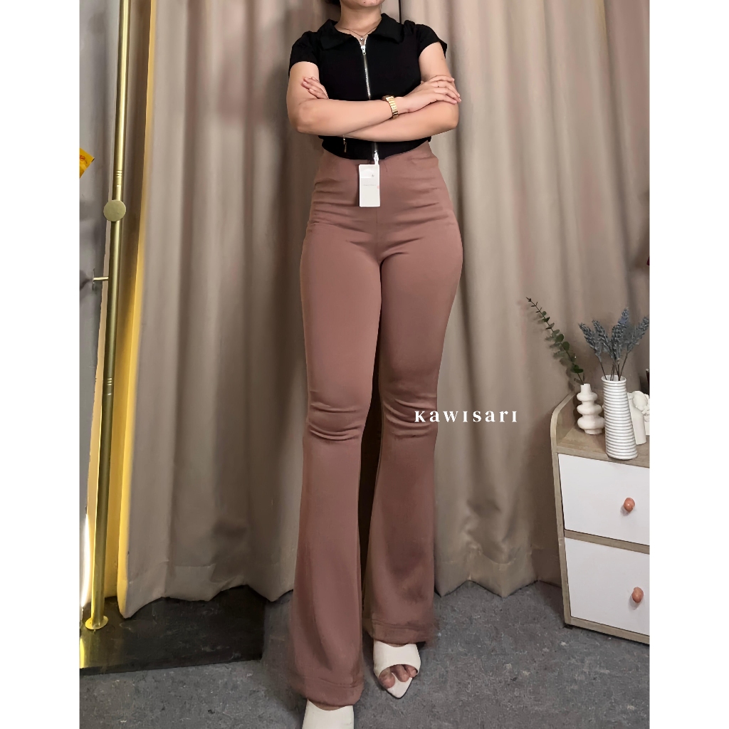 Kawisari Evelyn Flare Pants Highwaist Cutbray Scuba foto 1