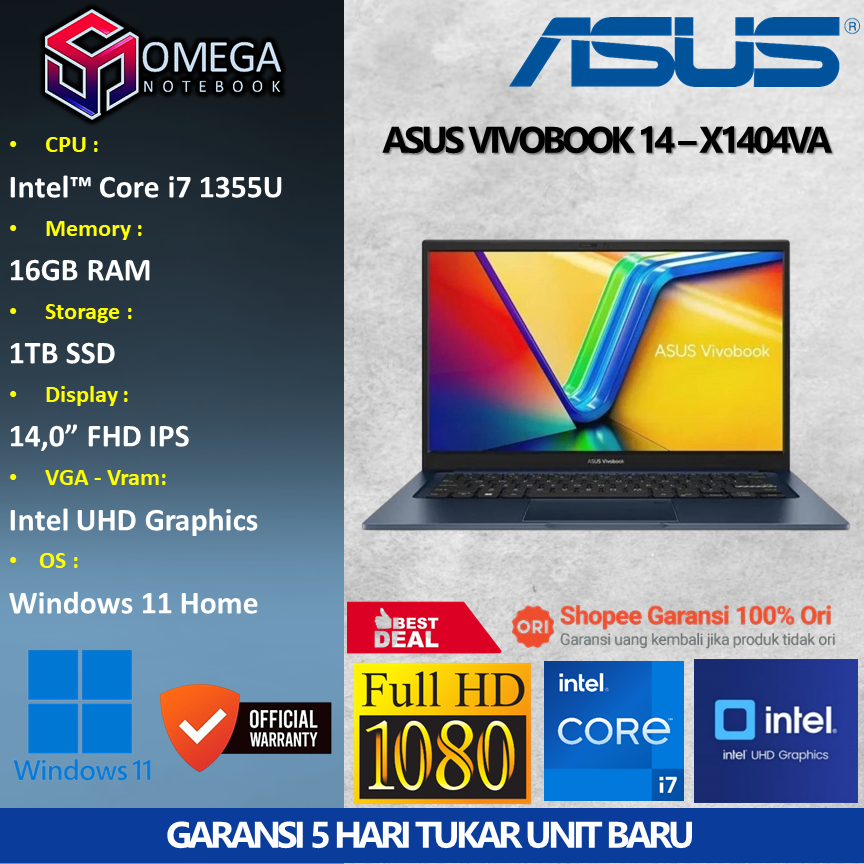 ASUS Vivobook 14 X1404VA i7 1355U 16GB 1TB 14,0 FHD Windows 11