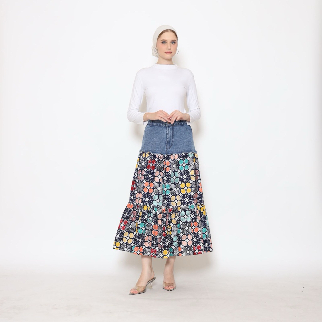 Jual Salsa rok batik mix jins denim lucu lembut kekinian | Shopee Indonesia