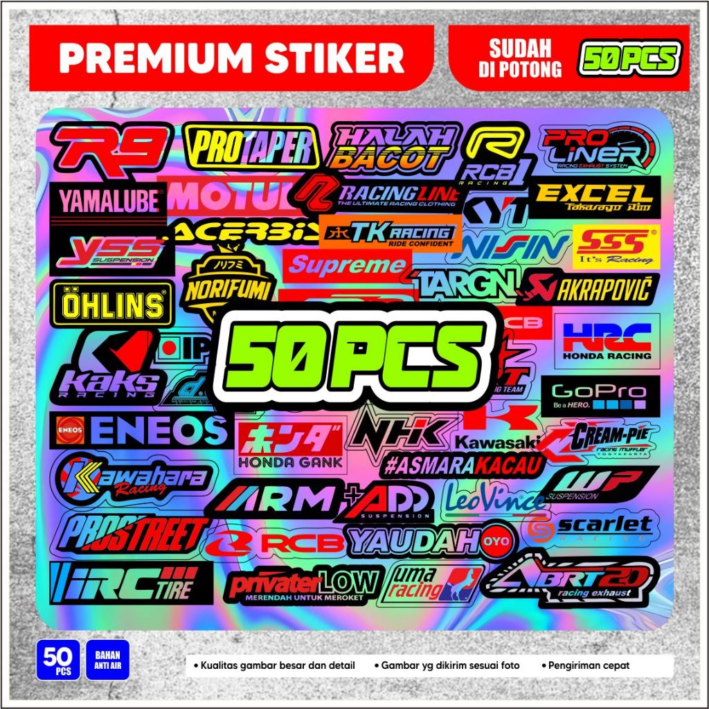 Jual 50pcs Stiker Hologram racing sponsor bengkel sudah potong | Shopee ...