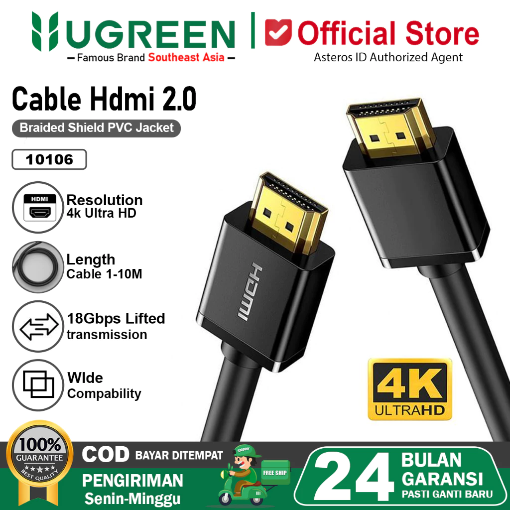 UGREEN Kabel HDMI To HDMI 4K 60Hz 18Gbps Ultra HD HD104 1Meter