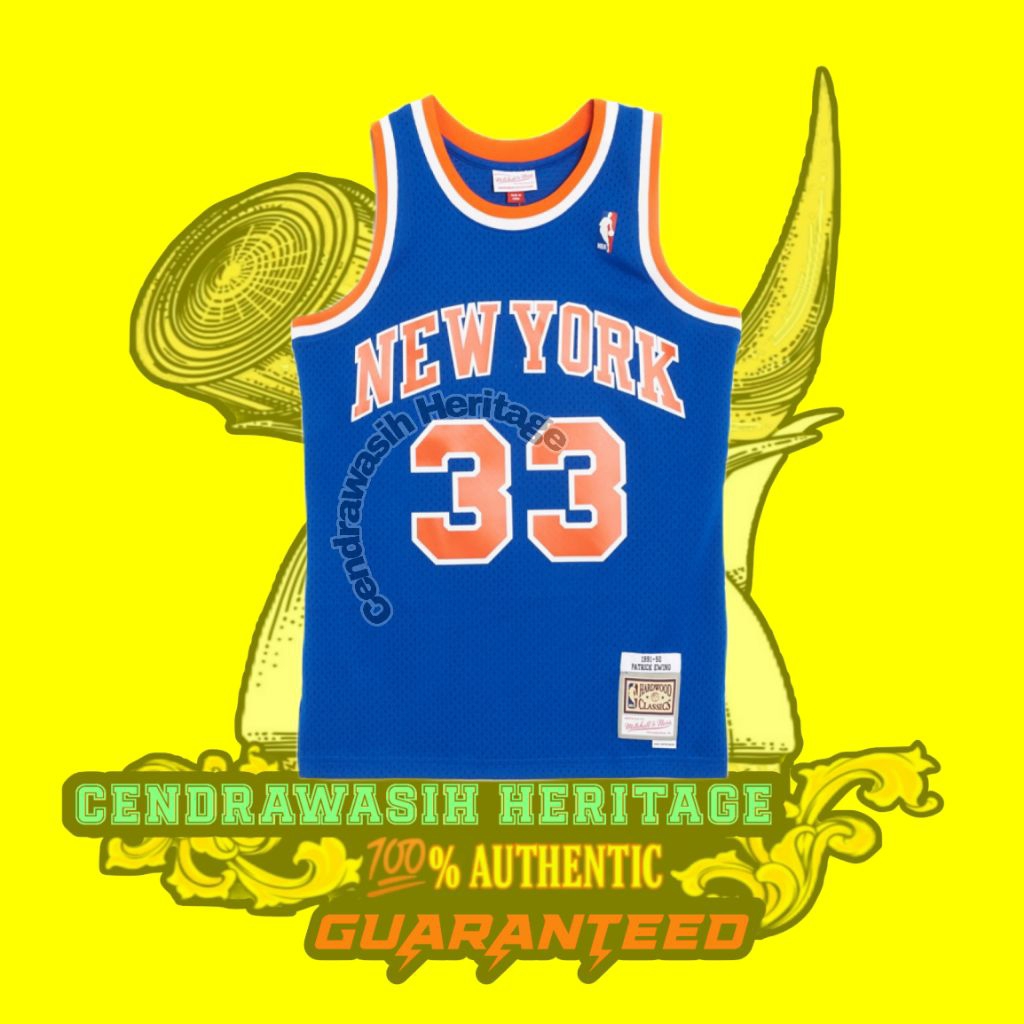 Camisa Masculina New York Knicks Patrick Ewing Mitchell E Ness Blue Jersey Esportiva I.1171921859