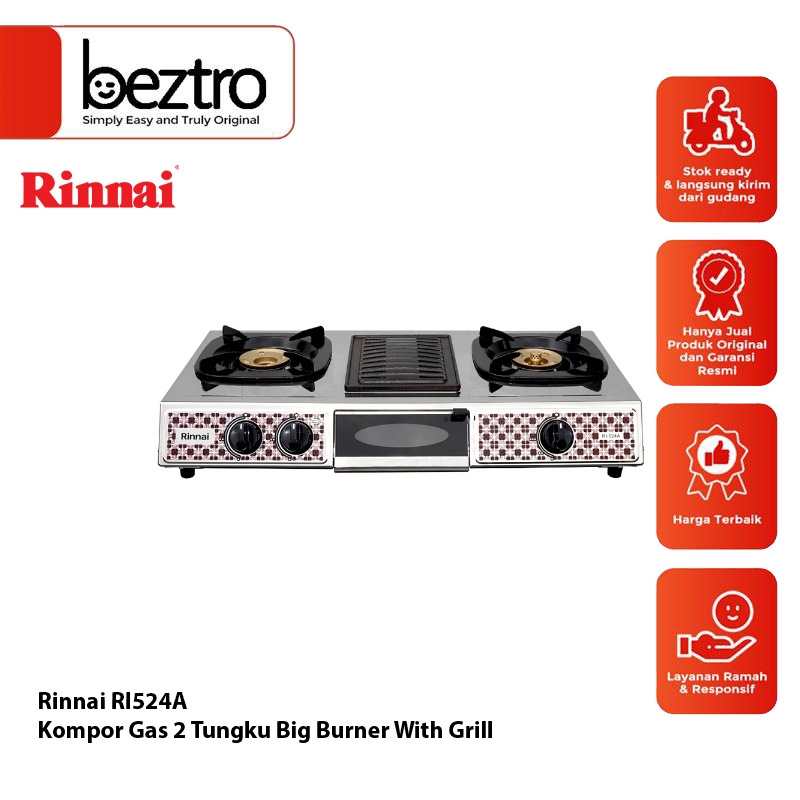 Jual Rinnai Kompor Gas RI-524-A 2 Tungku Big Burner With Grill - RI524A ...
