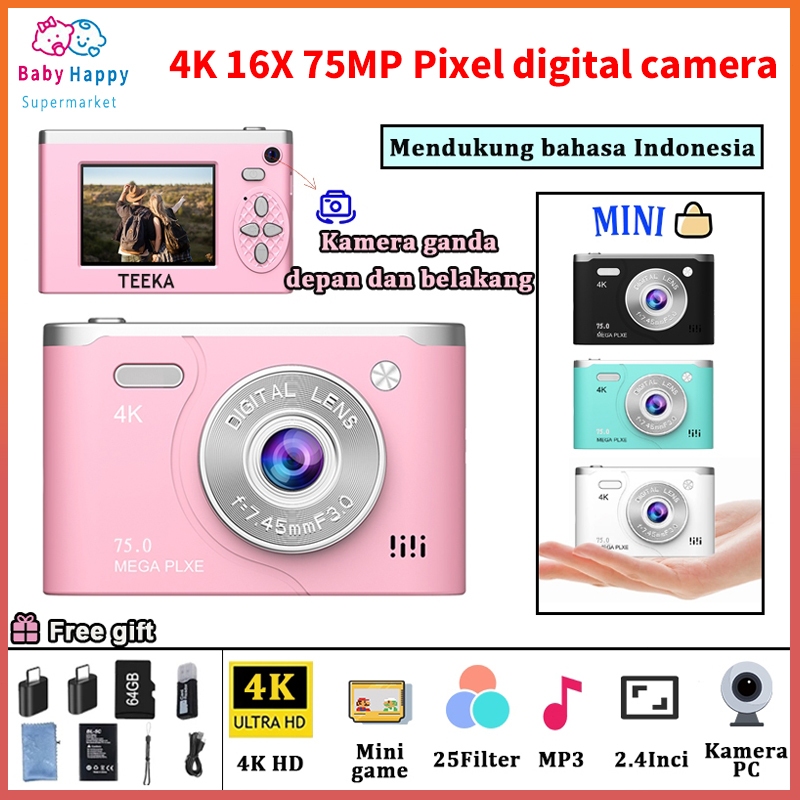 Jual TEEKA 64GB 4K 75MP Kamera Digital Portabel Kecil Layar IPS Zoom ...