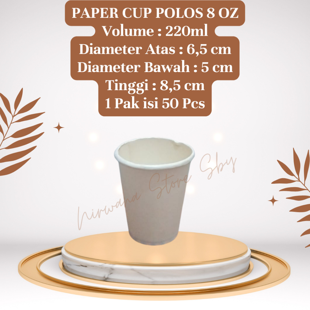 Jual (50 Pcs) Gelas Kertas 8 Oz Polos / Paper Cup 220ml Polos TANPA ...