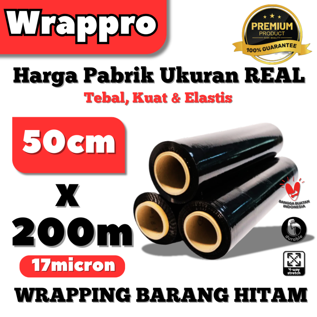 Jual Plastik Wrapping Barang Hitam 50cmx200m / Strecth Film Hitam ...