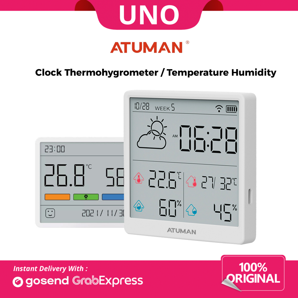 Jual ATuMan TH1 / TH3 Termometer Suhu Ruangan Humidity Hygrometer Clock ...
