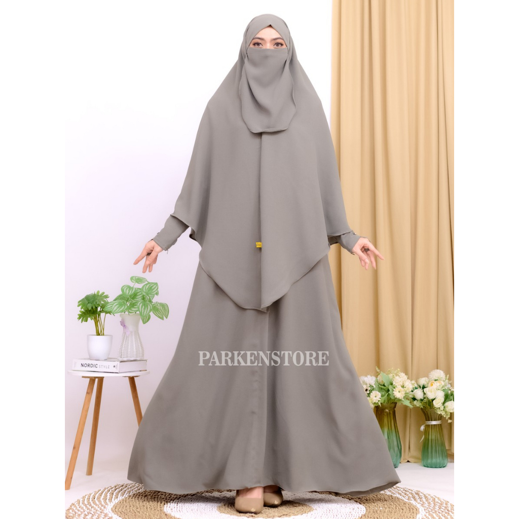 Gamis Alesha Abaya Syar'i Set Hijab Bandana Free Cadar tali Sabrina Anti UV Highquality