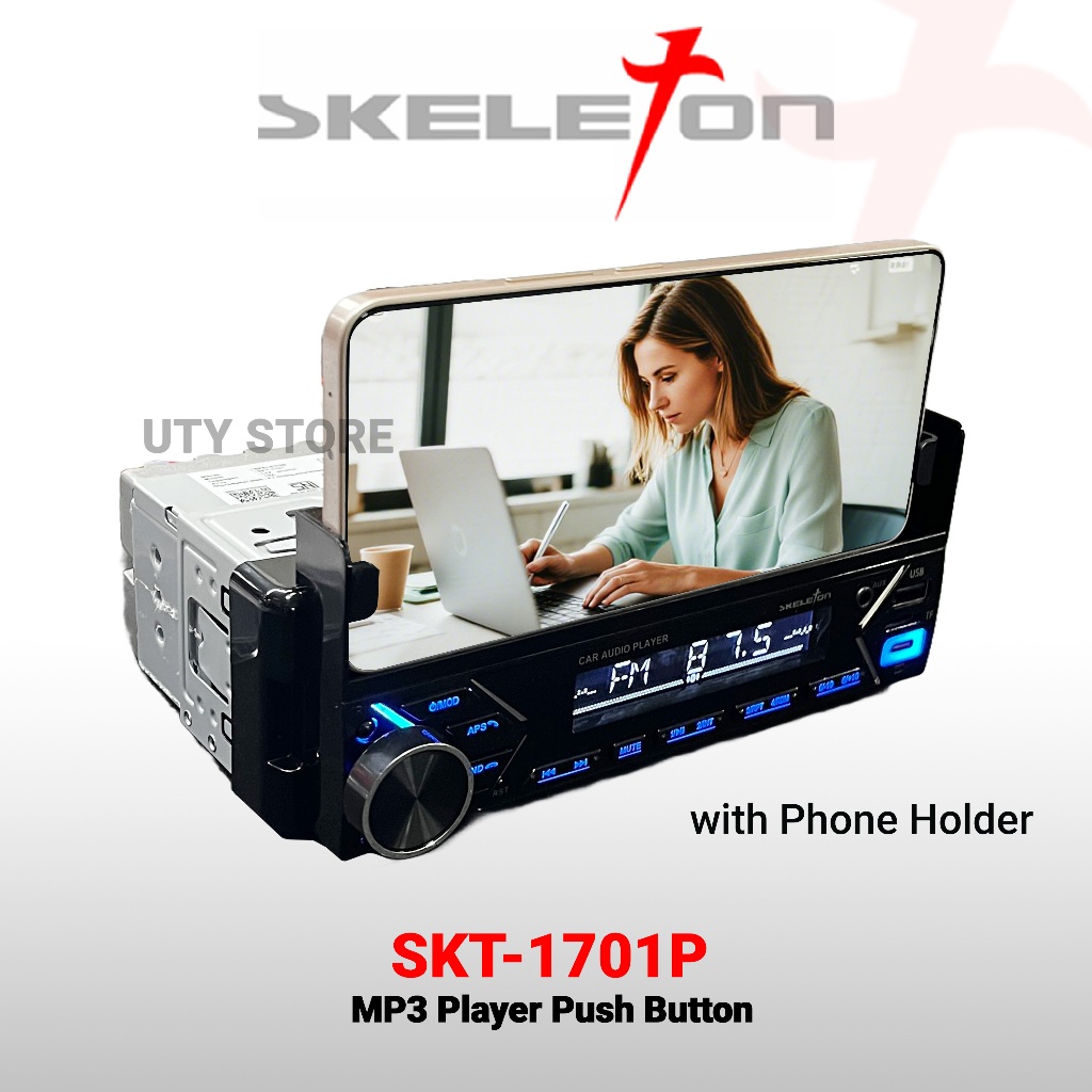 Head Unit Radio Mp3 Usb Bluetooth Single Din SKT-1701 Prestige With Phone Holder