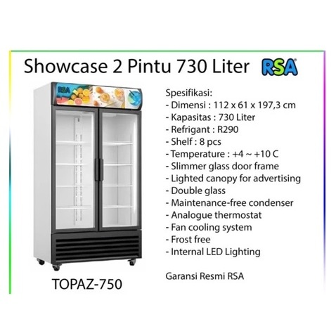 Jual SHOWCASE RSA TOPAZ 600 ( 2 PINTU , 568L ) | Shopee Indonesia