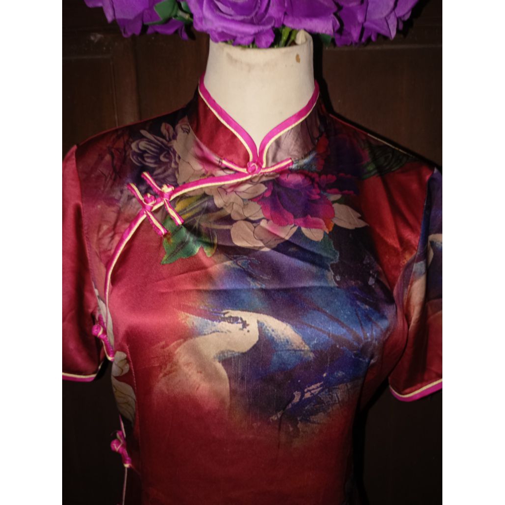 Jual red motif corak midi cheongsam | Shopee Indonesia