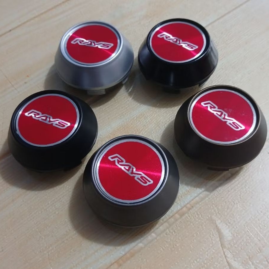 Jual dop roda velg racing variasi kerucut RAYS latar merah ukuran 6.5cm ...