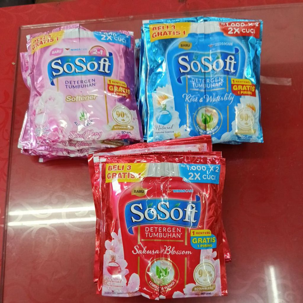 Jual Deterjen SoSoft Kemasan Renteng 80 ml 16 pcs | Shopee Indonesia