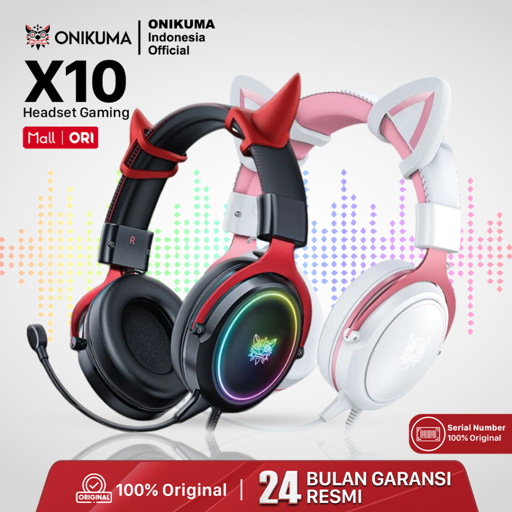 ONIKUMA X10 Headphone Gaming Headset Gaming Black White Original Bisa Untuk  HP Laptop dan PC