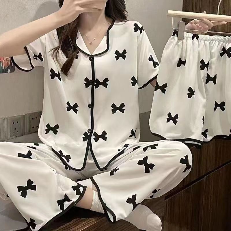Jual YBSS Baju tidur set 3in1 piyama wanita model kancing lengan pendek ...