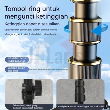 Tripod Profesional A1 Metalic Besi Tebal 2.1 Meter Handphone Chrome Gratis Holder HP
