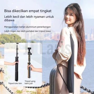 Tripod Profesional A1 Metalic Besi Tebal 2.1 Meter Handphone Chrome Gratis Holder HP