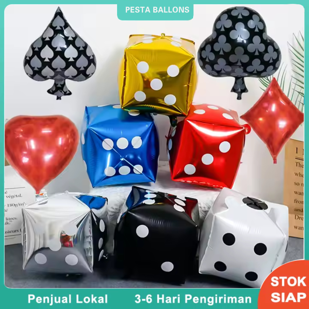 Jual Balon Foil 4D Dadu Jumbo Dice/Balon Bentuk Kubus Dadu Clubs Spades ...