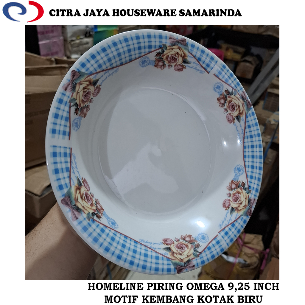  Foto zu Jual Piring Omega 9,25 Inch Motif Kembang Kotak Biru HOMELINE (1 Pcs 
