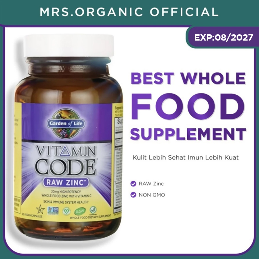 Jual GARDEN OF LIFE Raw Zinc 60 Capsule - imun flu jerawat rambut ...