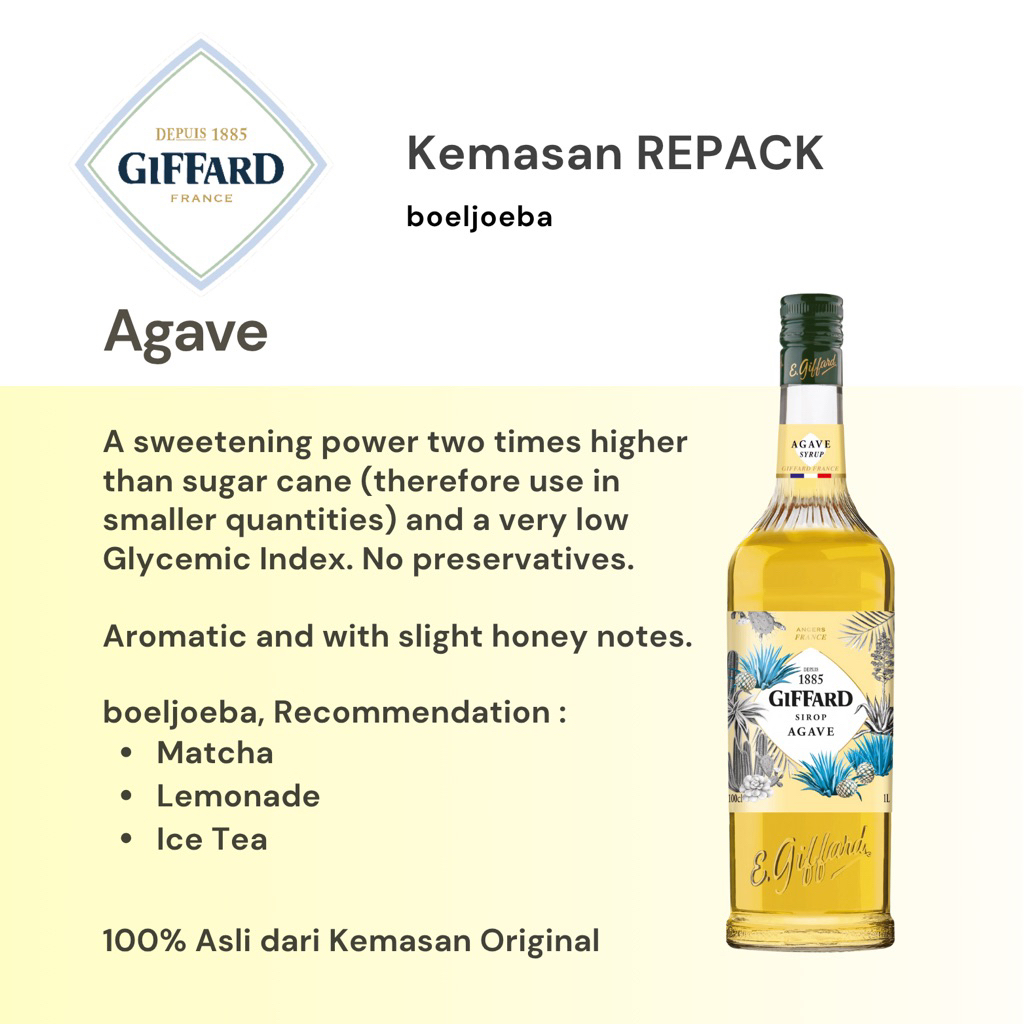 Jual Giffard - Agave Syrup Repack [30] g / A great companion to matcha! |  Shopee Indonesia