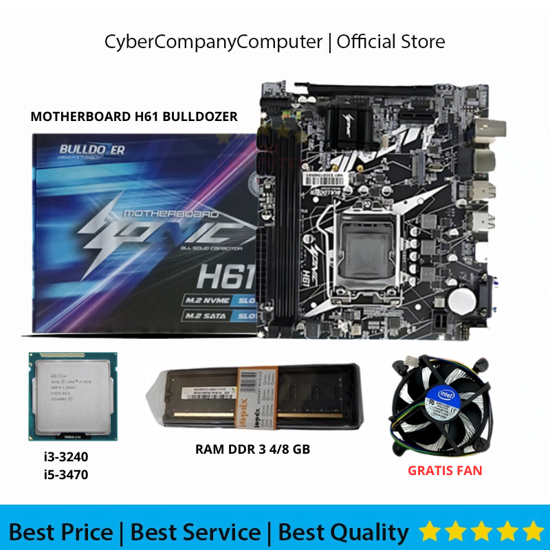 Jual Paket Motherboard Bulldozer H61 Socket LGA 1155 Gen2/3 Core i3 ...
