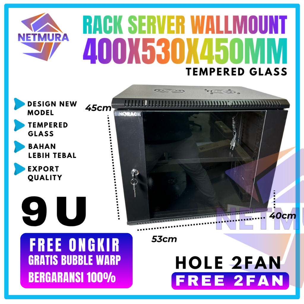 Jual RAK SERVER 9U Single Glass Door WALLMOUNT Free Fan || Rak ...