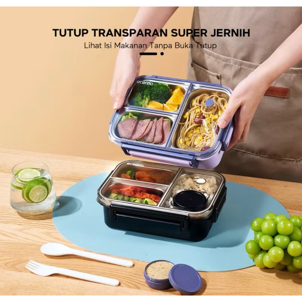 Jual JS Original Ecentio Lunch Box Stainless Anti Campur 800Ml/Kotak ...