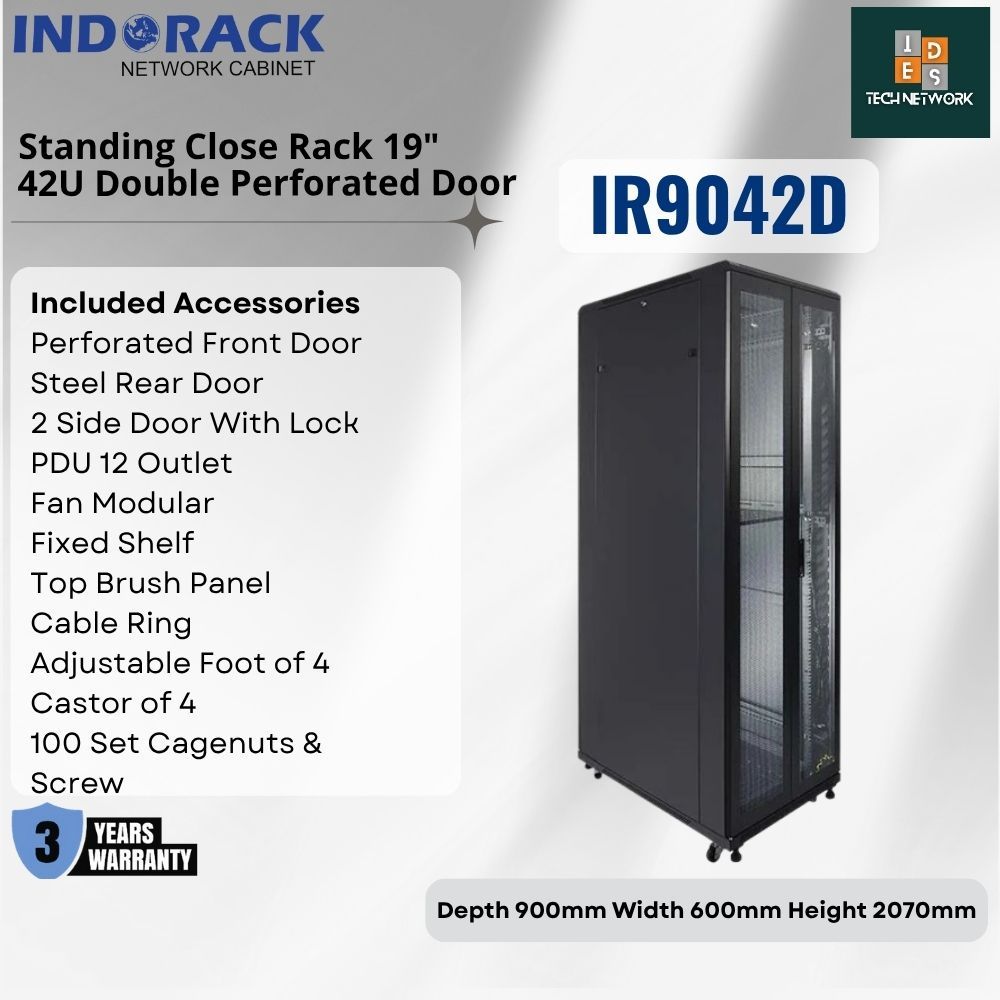 Jual Indorack IR9042D Close Rack 42U Depth 900mm Double Perforated Door ...