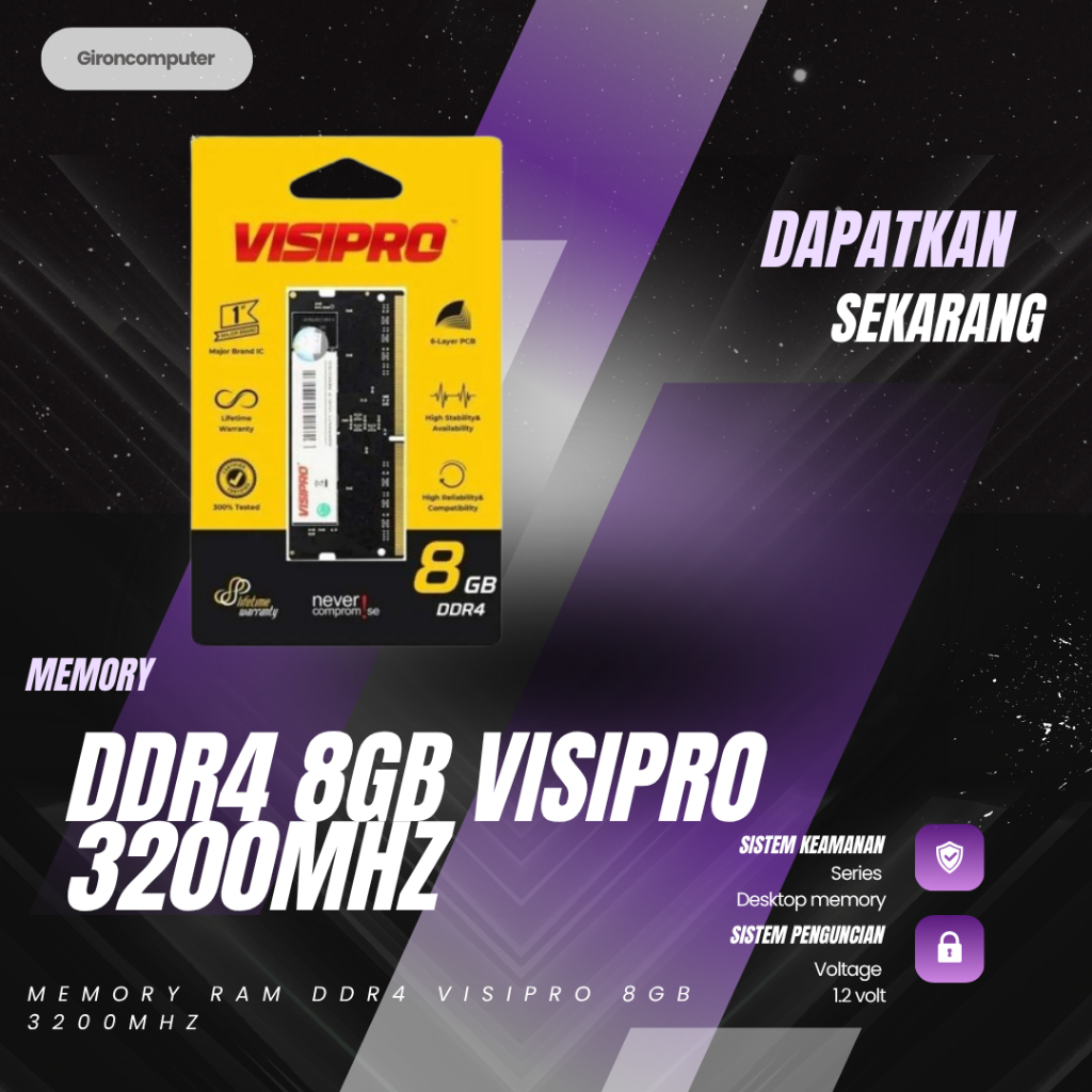 Jual MEMORY DDR4 8GB VISIPRO - 3200Mhz | Shopee Indonesia