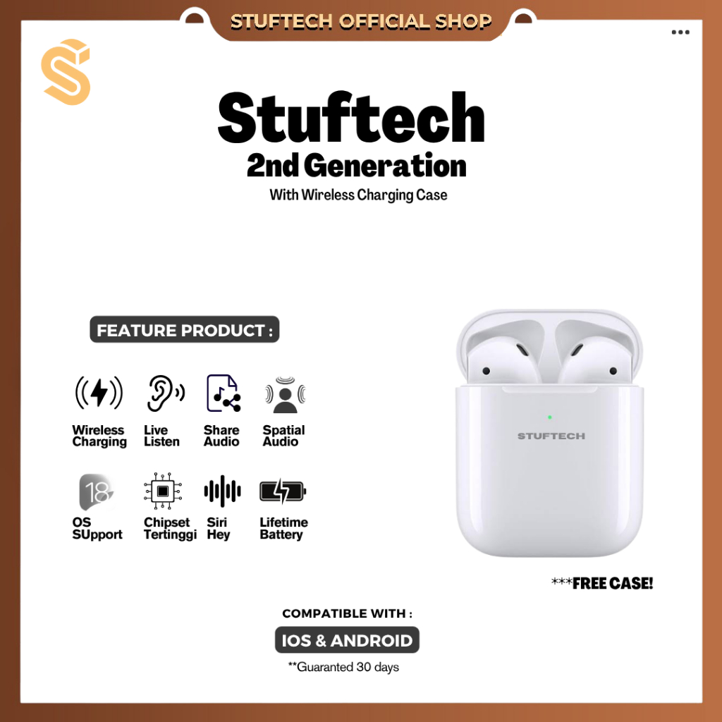 Jual Stuftech Gen 2 | TWS Bluetooth Earpods Wireless Charging Spatial ...