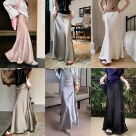 S 6XL Rok Maxi Satin Rok Pelukan Pinggul Wanita Kantor Rok Ekor Ikan Satin Kasual Dan Serbaguna
