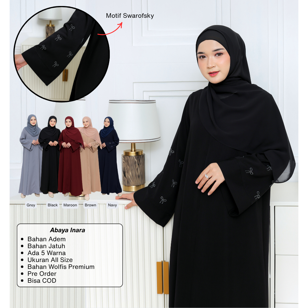 Jual Gamis Premium Abaya Inara Syari Bahan Wolfis Kombinasi Motif ...