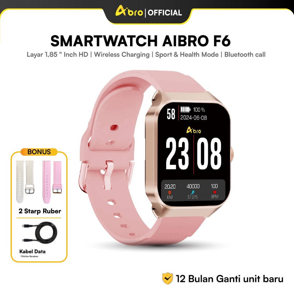BONUS STRAP Smartwatch AIBRO F6 GPS Full Touchscreen  Bluetooth Call, Kesehatan Olahraga Garansi 12 Bulan