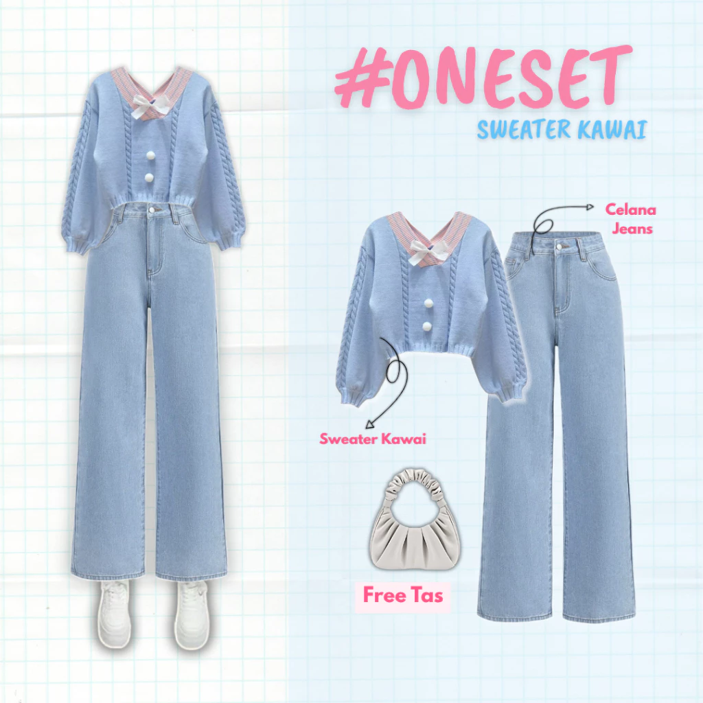 Sola Outfit 2in1 Sweater Jeans Free Tas Kawaii