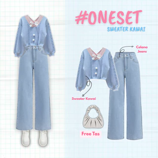 Sola Outfit 2in1 Sweater Jeans Free Tas Kawaii