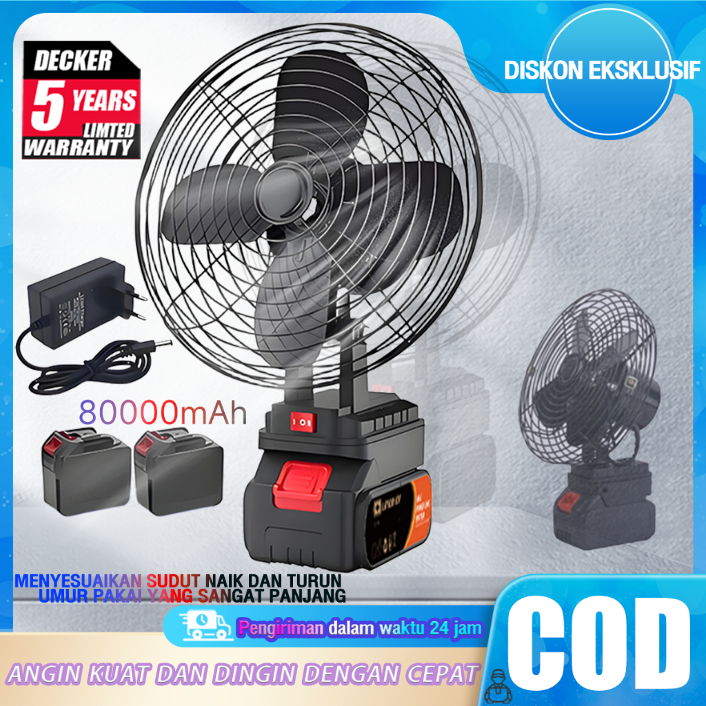 Jual DECKER COD Kipas baterai lithium nirkabel 8 Inch Fan Portable ...