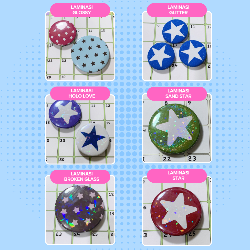 Jual [Min 10 PCS] CUSTOM PIN BUTTON 3,2CM 4,4CM 5,8CM GLITTER HOLOGRAM ...