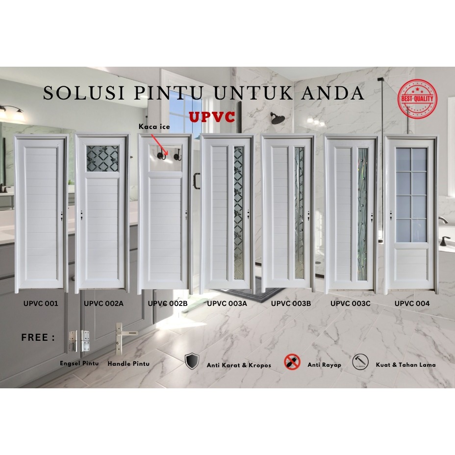 Jual Pintu UPVC Putih Komplit Set / Pintu Kamar Mandi UPVC 70 x 200 cm